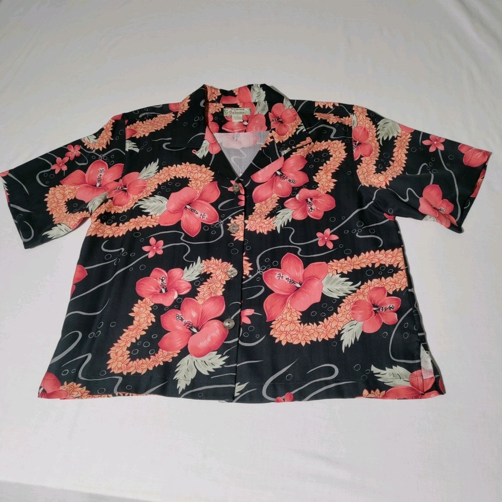 Tommy Bahama Womens Shirt Top Size Small Black Orange Hawaiian Floral 100% Silk - Picture 1 of 16